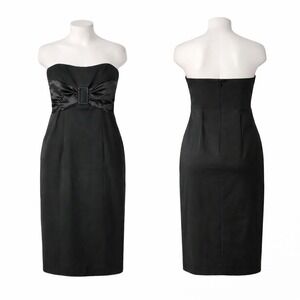 NWT Bebe Black Strapless Wool-Blend Cocktail Dress Satin Buckle Size Medium VTG